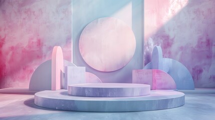 Poster - a stage with a circular platform and a circular mirror