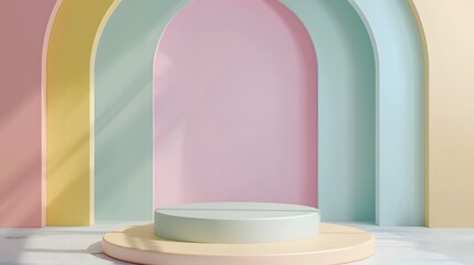 Poster - a round pedestal in front of a colorful archway