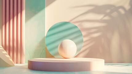 Fototapete - a white egg on a round pedestal in a pink room