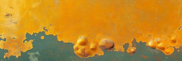 Poster - Textured surface of a gold yellow wall displaying heavy grunge effects and intricate details