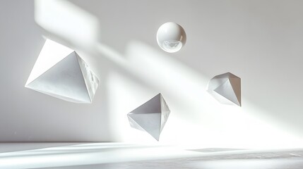 Leinwandbilder - a white and black geometric shapes are floating in the air