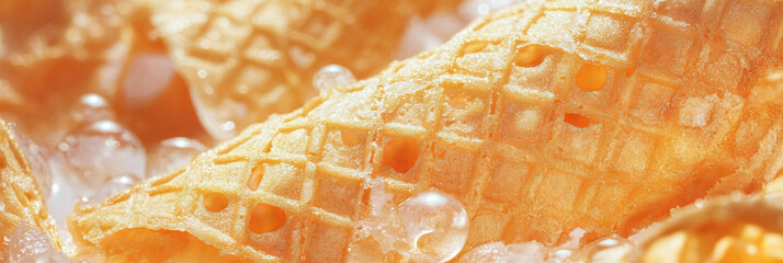 Aufkleber - Golden cone wafer with unique texture and crispy surface amid shimmering diamonds