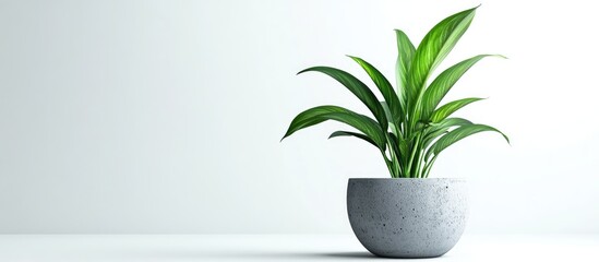 Aufkleber - Minimalist gray plant pot featuring a vibrant green Leopard Lily positioned on the right against a soft white background for modern decor.
