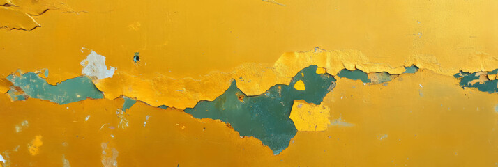 Poster - Golden yellow wall texture with stained surface and grunge effect in urban setting
