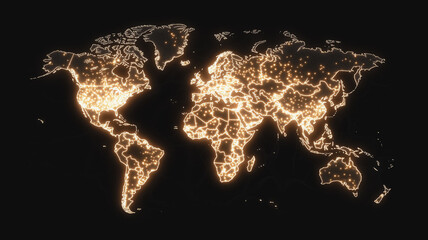 Poster - Global Interconnectedness: A glowing, illuminated world map against a dark background, highlighting the interconnectedness of our planet and the flow of information and ideas across continents.