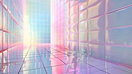 Leinwandbilder - a colorful hallway with a shiny floor and a lighted wall