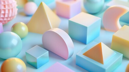 Poster - a bunch of different colored shapes on a table