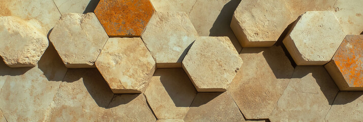 Poster - Interlocking hexagonal pattern showcasing warm browns with a natural rough texture
