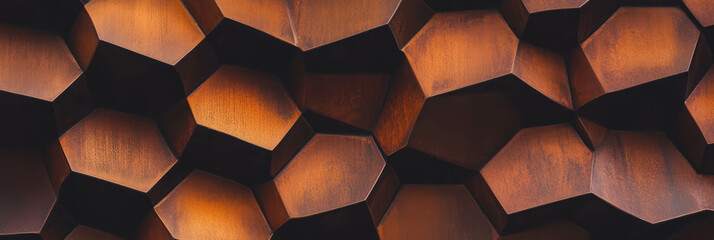 Poster - Textured hexagonal pattern in warm browns showcasing interlocking shapes and matte finish