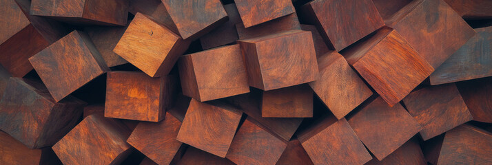 Poster - Rustic interlocking rectangular pattern showcasing warm brown textures and rough surfaces