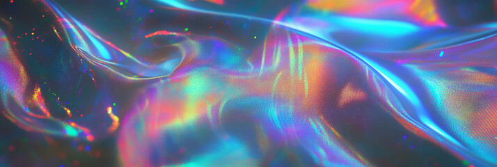 Aufkleber - Vibrant texture of shimmering iridescent fabric with wavy patterns and rich colors