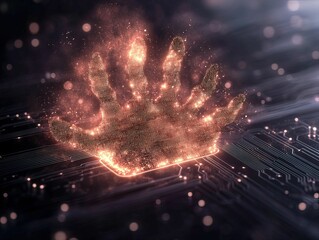 Fototapete - Dramatic representation of glowing malware claws in a high-tech environment abstract digital artwork close-up perspective