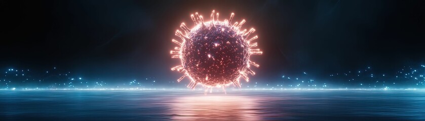 Fototapete - Dramatic ransomware virus icon surrounded by glitching effects digital cyber environment futuristic concept