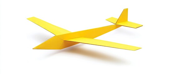 Aufkleber - Handmade yellow paper airplane positioned centrally on a white background with soft shadows highlighting its unique origami design