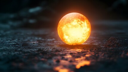 Poster - a glowing orange ball on a dark surface