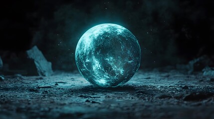 Poster - a glowing orb is sitting on the ground in the dark