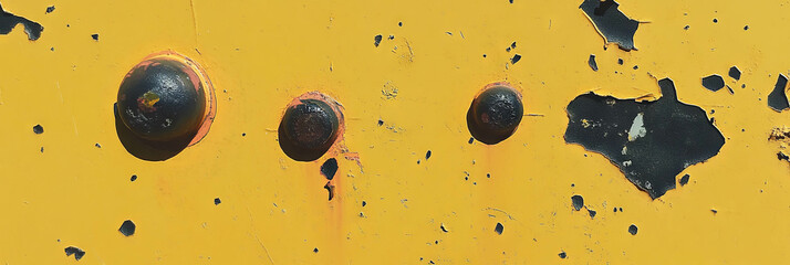 Poster - Chipped lemon yellow wall showcasing dark grunge markings and texture details