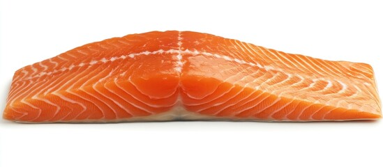 Poster - Salmon fillet on a white background with vibrant orange color and smooth texture showcasing freshness and quality for culinary presentations