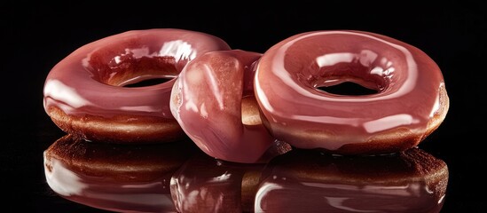 Aufkleber - Gourmet donuts with a rich chocolate glaze set against a black background showcasing their glossy finish and inviting texture for promotional use