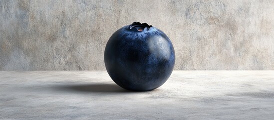 Poster - Ripe single blueberry on a light textured backdrop creating a striking visual contrast that emphasizes its rich blue hue and unique shape