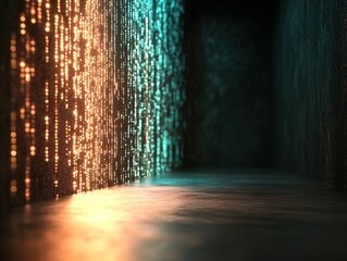 Poster - A futuristic corridor with glowing streams of light, creating a mesmerizing and immersive digital atmosphere.