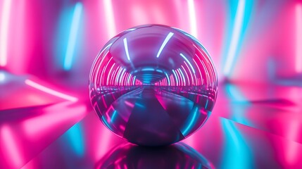 Fototapete - a shiny ball on a shiny surface with colorful lights