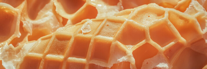 Poster - Light brown cone wafer with crumbly texture showcasing large irregular grids