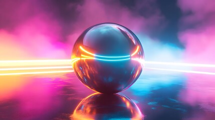 Fototapete - a shiny object with neon lights on it sitting on a table