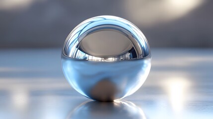 Fototapete - a shiny silver ball on a shiny surface with a reflection
