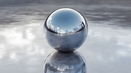 Poster - a shiny silver egg with a reflection of a tree in the background