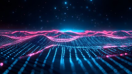 Fototapete - an abstract image of waves and lines with glowing lights