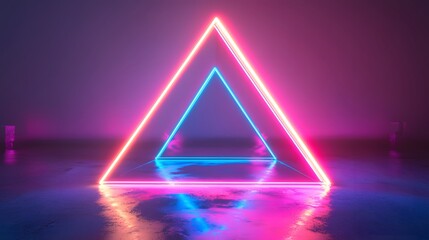 Fototapete - a neon triangle with a blue and pink light inside