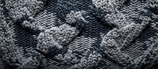 Poster - Gray and black knitted cable pattern with textured detail and intricate weave positioned in the center, showcasing a cozy and stylish design.