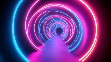 Fototapete - a tunnel with neon lights that are glowing in a circle