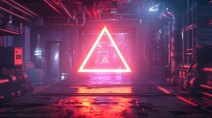 Poster - a neon triangle in a dark room with a red light
