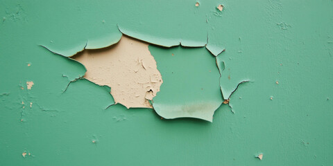 Poster - Peeling emerald green wall texture reveals layers beneath in a weathered interior setting