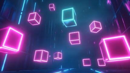 Fototapete - a bunch of glowing cubes in a dark room