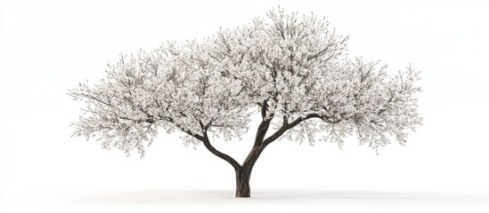 Leinwandbilder - Blossoming almond tree with white flowers on left side against a white background showcasing vibrant details and natural beauty.
