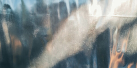 Poster - Light metallic wall showcases a tarnished silver texture with bright grunge and grainy details