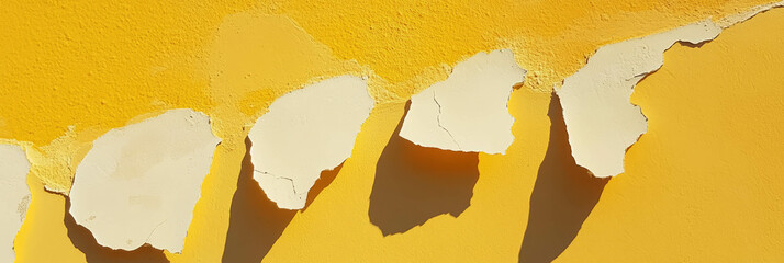 Poster - Peeling ochre yellow wall texture showing grunge and wear in a neglected space