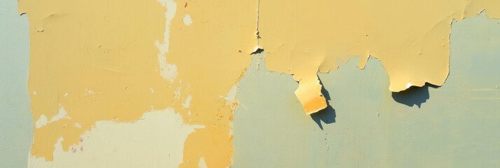 Aufkleber - Peeling ochre yellow wall texture revealing subtle grunge and layers of age