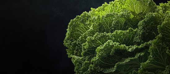 Aufkleber - Vibrant green Chinese cabbage resting on a black background showcasing its rich textures and fresh appearance in a striking contrast.