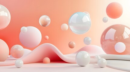 Fototapete - a bunch of bubbles are floating in a pink and white room