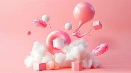 Fototapete - a pink background with a pink cloud and a pink donut