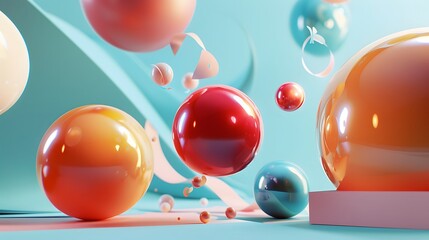 Poster - a bunch of shiny balls are on a blue background