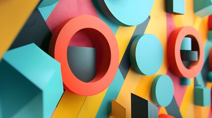 Fototapete - a colorful wall with many different shapes and colors on it
