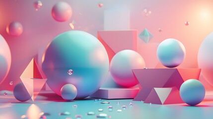 Poster - a bunch of colorful balls and shapes on a pink background