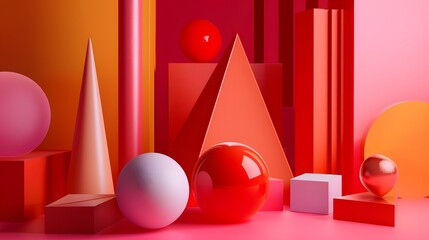 Fototapete - a group of objects on a pink background with a red background