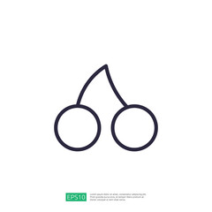 Poster - Simple Line Icon Of Two Cherries With Leaves In Minimalist Style On White Backgrounds