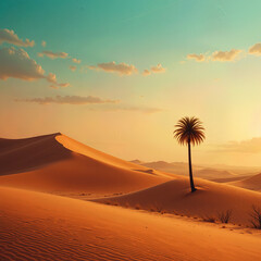 serene desert landscape with rolling sand dunes, illuminated by warm glow of setting sun, evokes sense of peaceful solitude